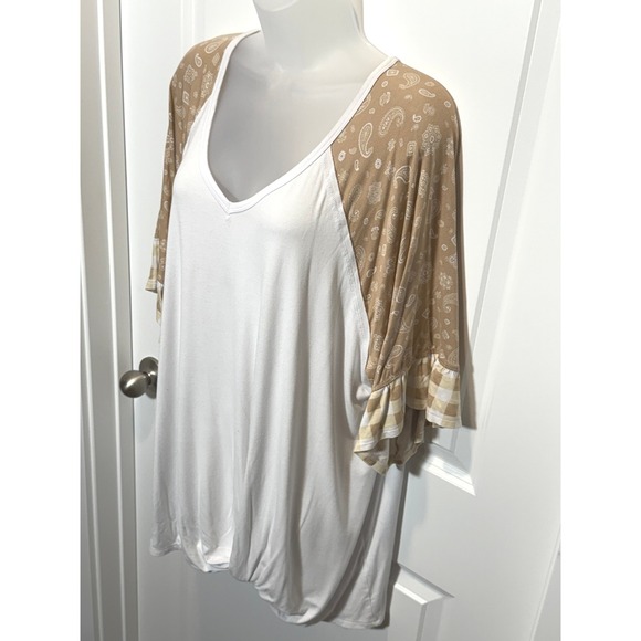 Cato 18 20 White Paisley Print Raglan Sleeve Ruffle Hem Tunic Top - Picture 2 of 11